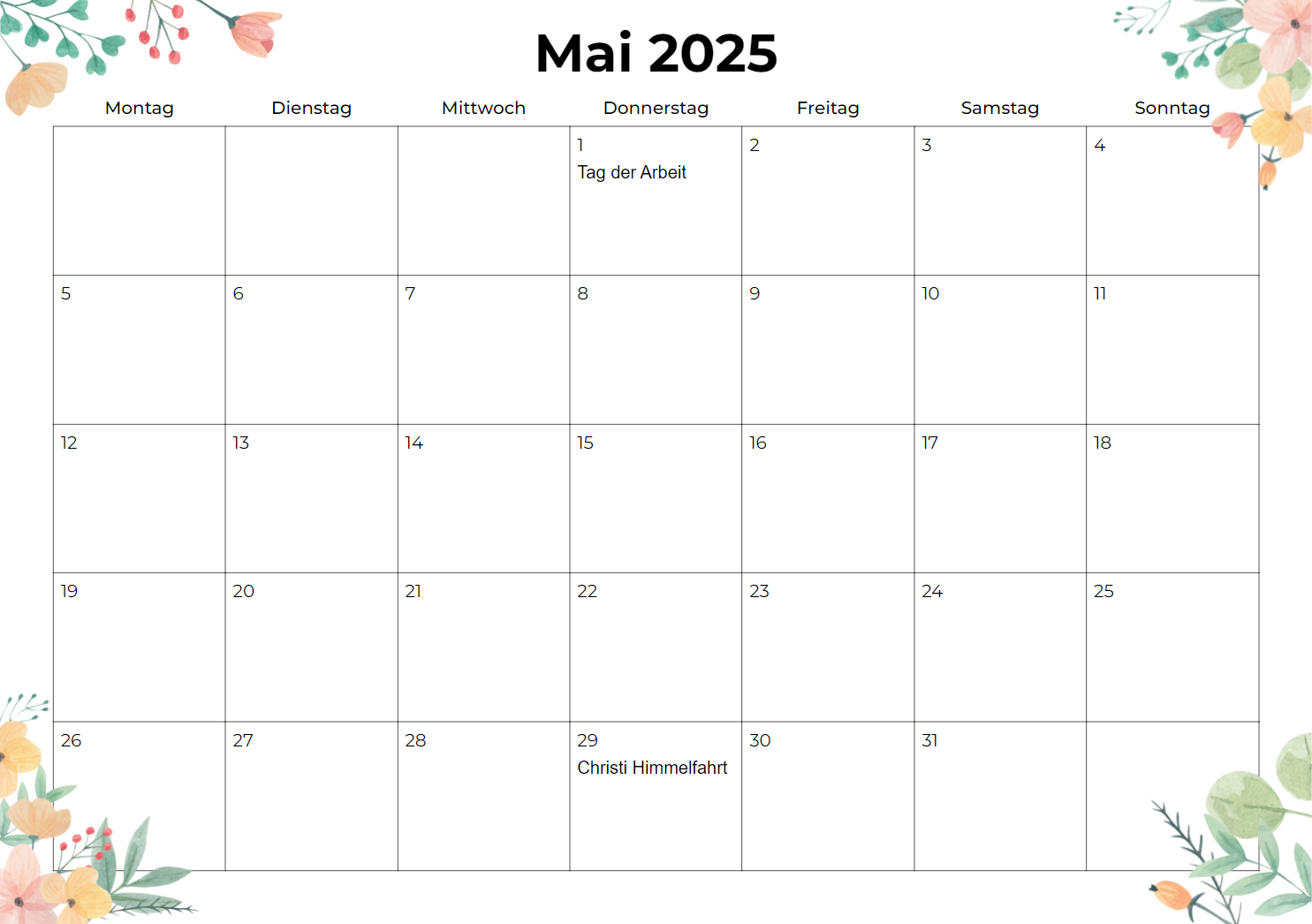 Kalender für 5 2026
